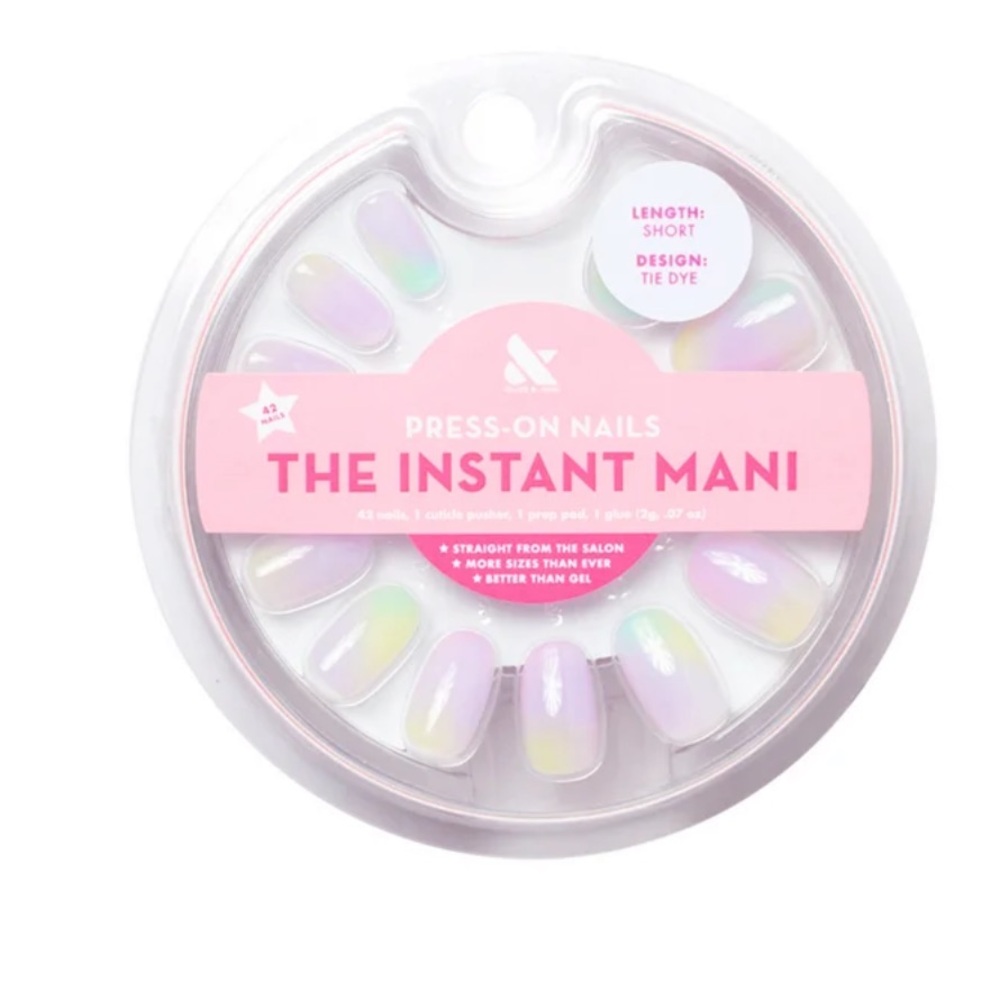 Olive & June instant mani round short press on nails, Tye dye, 42 pcs